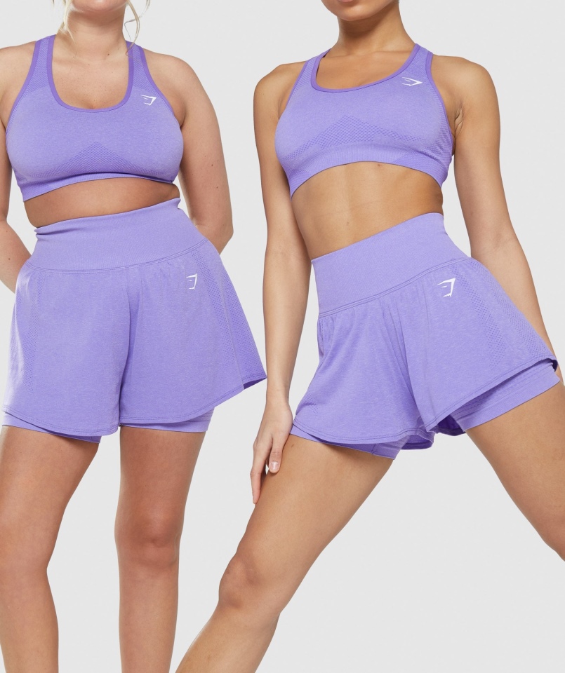 Gymshark Vital Bezszwowe 2.0 2-w-1 Szorty Jasnofioletowe Melanż