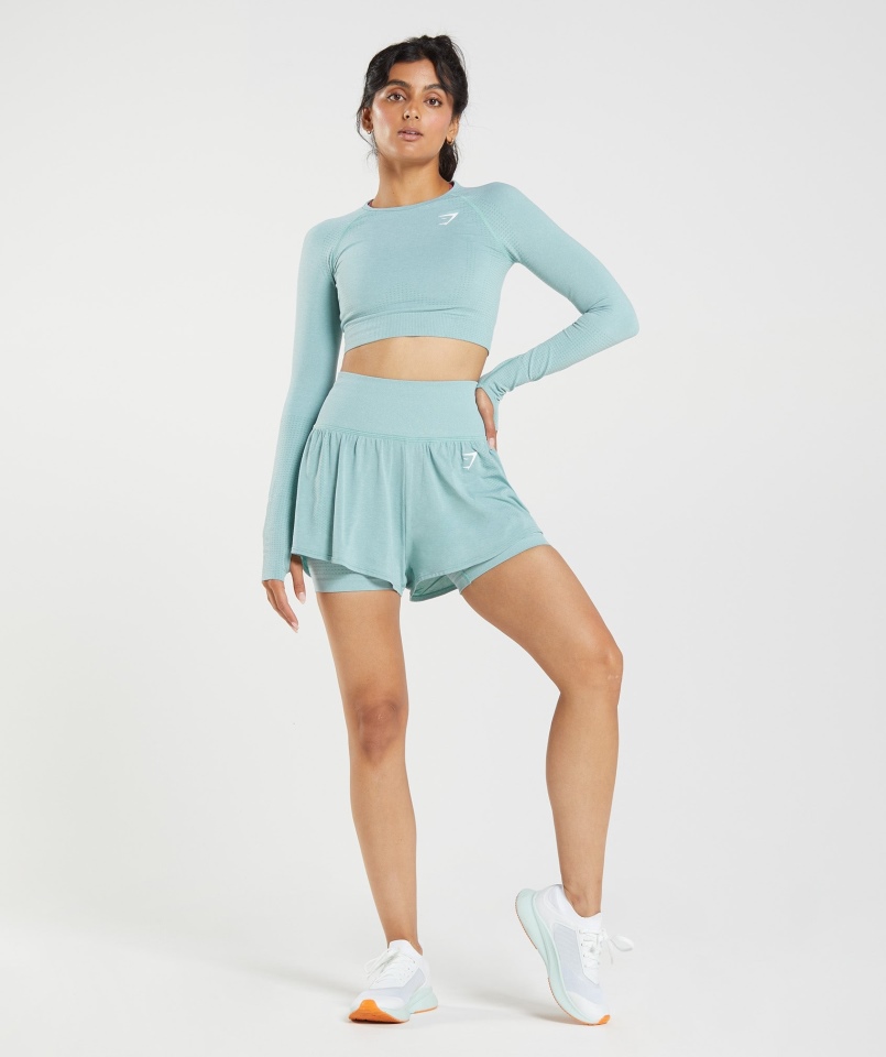 Gymshark Vital Bezszwowe 2.0 2-w-1 Spodenki Perłowo-niebieskie Melanż