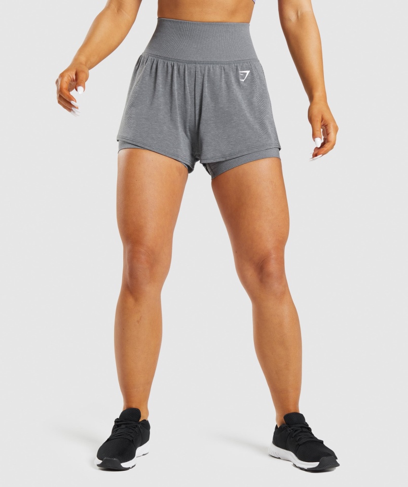 Gymshark Vital Bezszwowe 2.0 2-w-1 Spodenki Smokey Grey Melanż