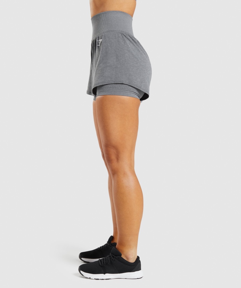 Gymshark Vital Bezszwowe 2.0 2-w-1 Spodenki Smokey Grey Melanż