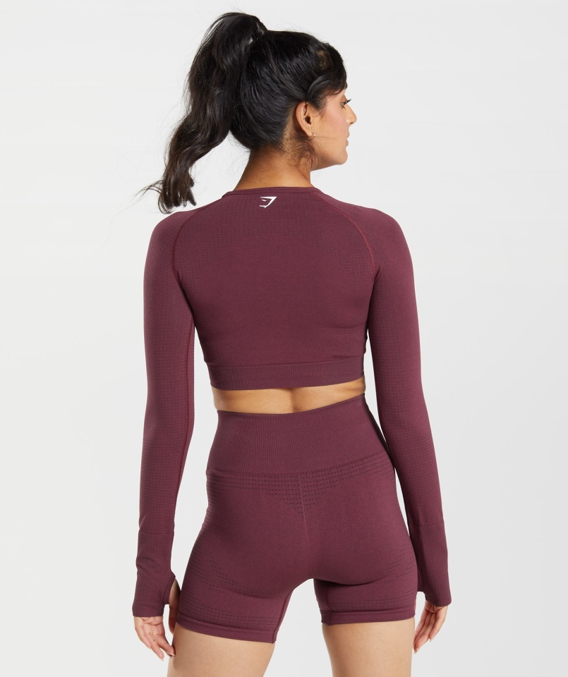 Gymshark Vital Bezszwowa Bluzka Bezszwowa 2.0 Pieczona Bordowa Marl