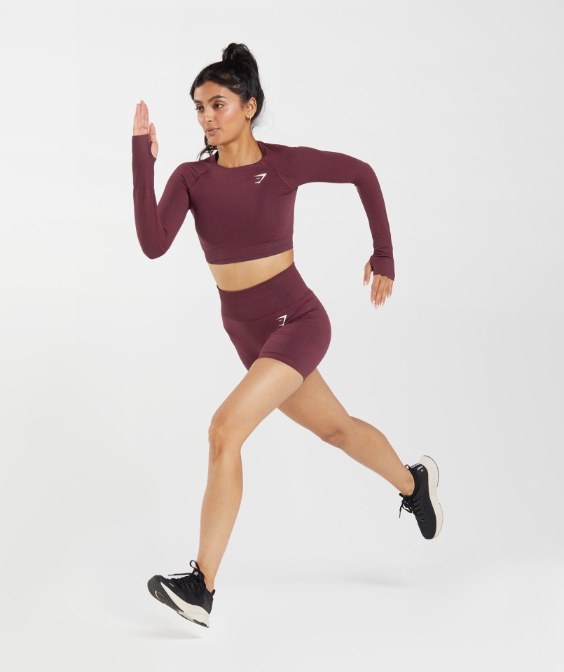 Gymshark Vital Bezszwowa Bluzka Bezszwowa 2.0 Pieczona Bordowa Marl