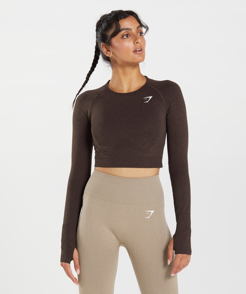 Gymshark Vital Bezszwowa Bluzka 2.0 Cherry Brown Marl