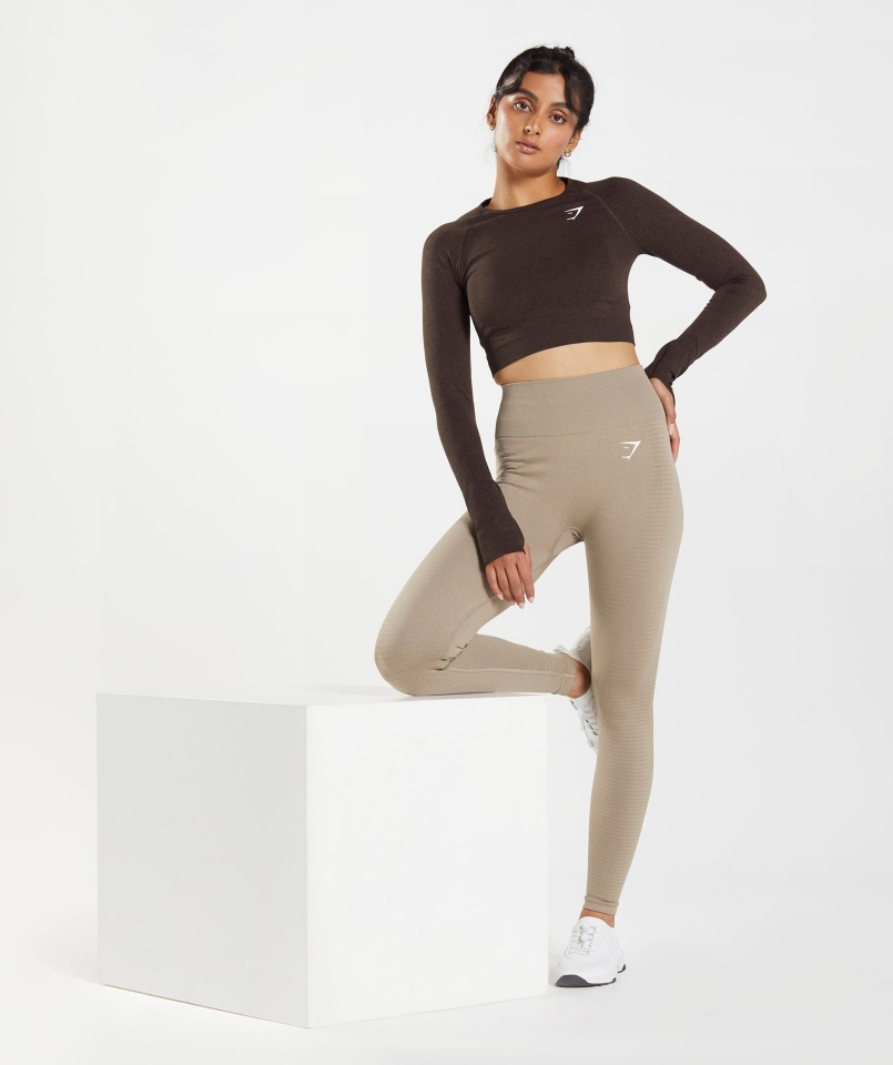 Gymshark Vital Bezszwowa Bluzka 2.0 Cherry Brown Marl