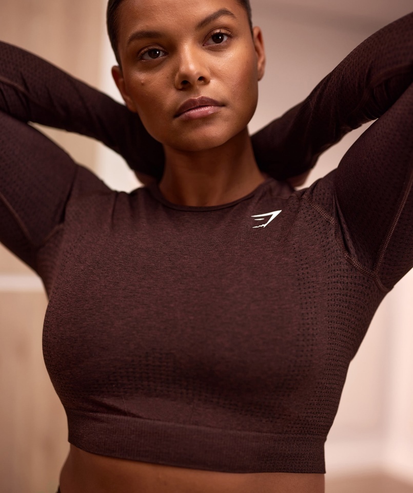 Gymshark Vital Bezszwowa Bluzka 2.0 Cherry Brown Marl