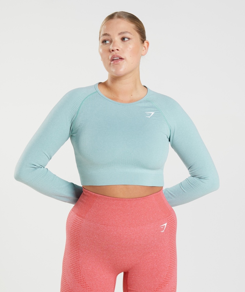 Gymshark Vital Bezszwowa Bluzka 2.0 Bez Szwów Perłowa Niebieska Marl