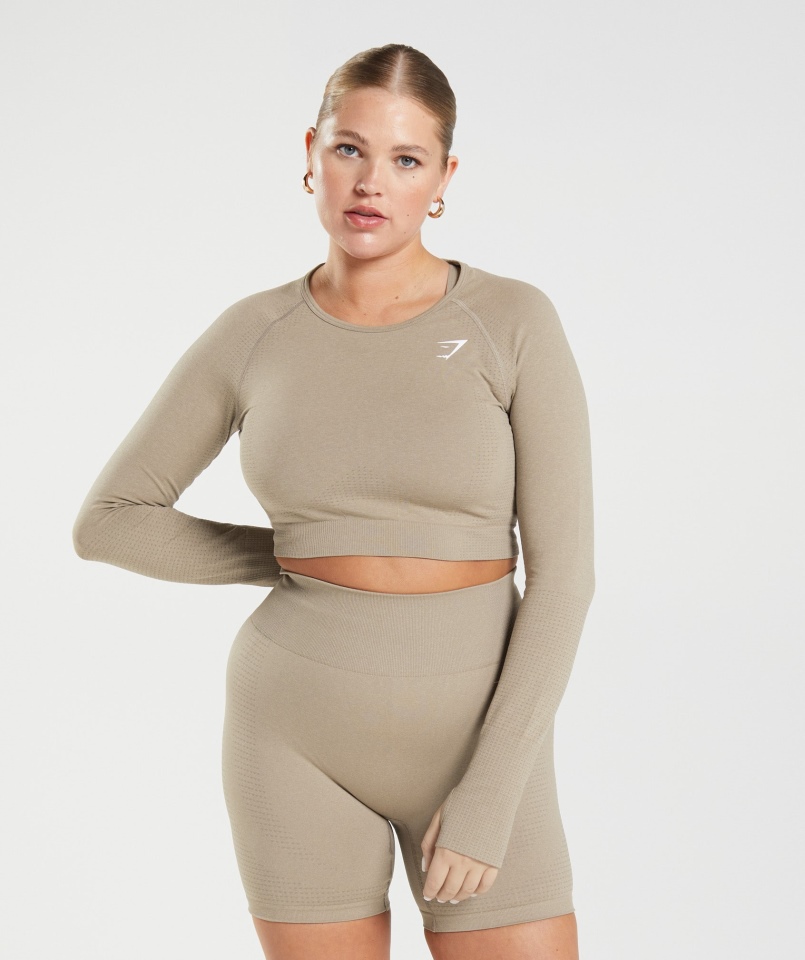 Gymshark Vital Bezszwowa Bluzka 2.0 Crop Top Waniliowo-brązowy Marl