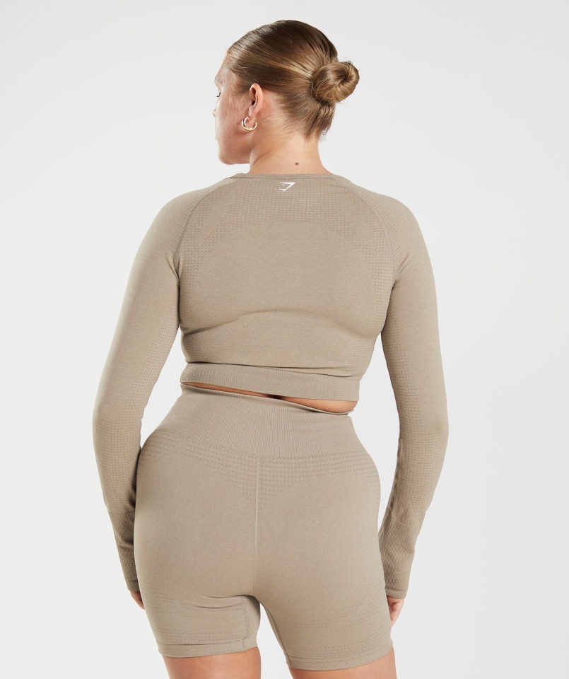 Gymshark Vital Bezszwowa Bluzka 2.0 Crop Top Waniliowo-brązowy Marl
