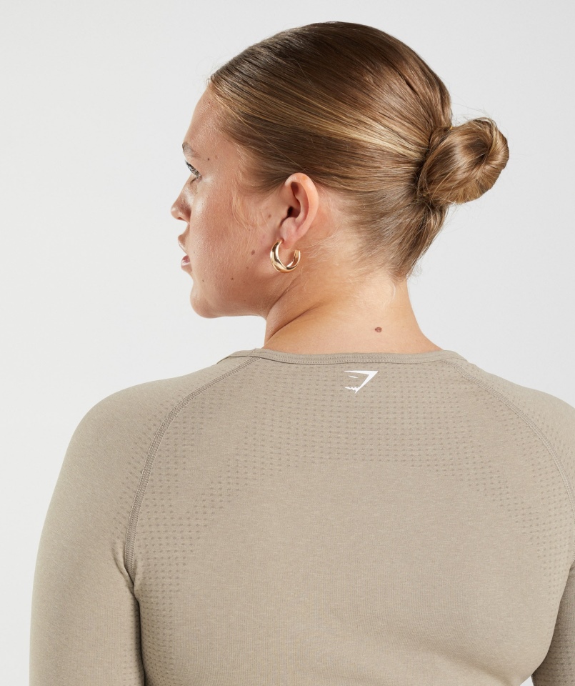 Gymshark Vital Bezszwowa Bluzka 2.0 Crop Top Waniliowo-brązowy Marl