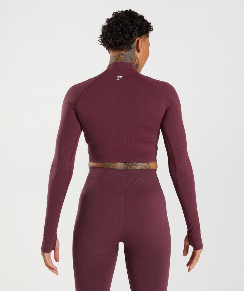 Gymshark Vital Bezszwowa Koszulka Midi 2.0 Z Wysokim Dekoltem Pieczona Bordowa Marl