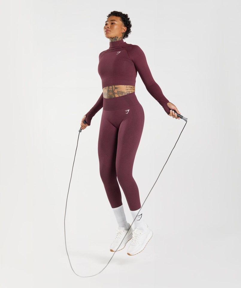 Gymshark Vital Bezszwowa Koszulka Midi 2.0 Z Wysokim Dekoltem Pieczona Bordowa Marl