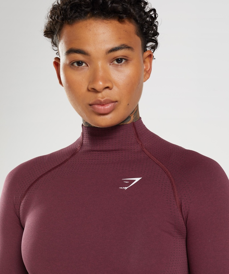 Gymshark Vital Bezszwowa Koszulka Midi 2.0 Z Wysokim Dekoltem Pieczona Bordowa Marl