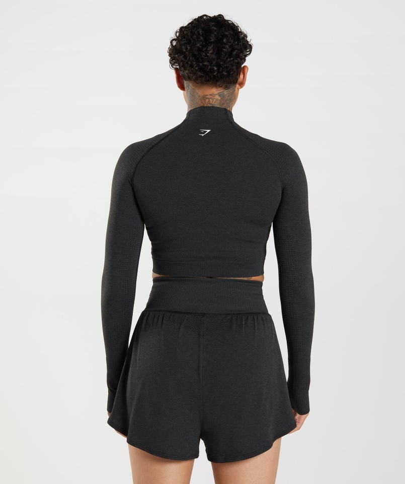 Gymshark Vital Bezszwowa Koszulka Midi 2.0 Z Wysokim Dekoltem Czarna Melanż