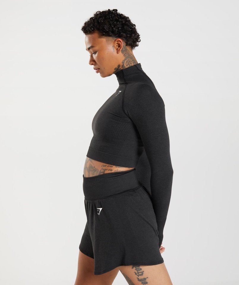 Gymshark Vital Bezszwowa Koszulka Midi 2.0 Z Wysokim Dekoltem Czarna Melanż