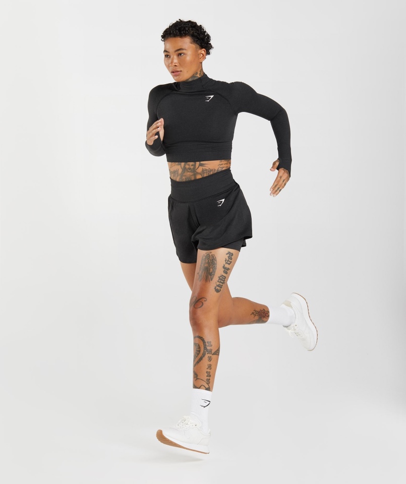 Gymshark Vital Bezszwowa Koszulka Midi 2.0 Z Wysokim Dekoltem Czarna Melanż
