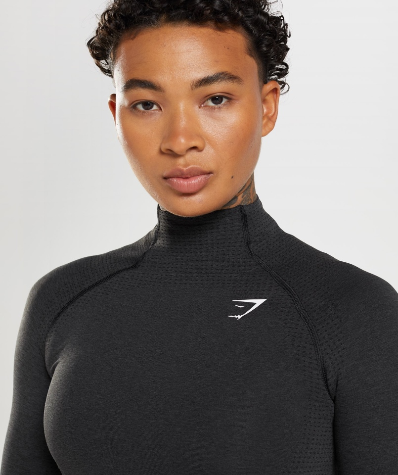 Gymshark Vital Bezszwowa Koszulka Midi 2.0 Z Wysokim Dekoltem Czarna Melanż