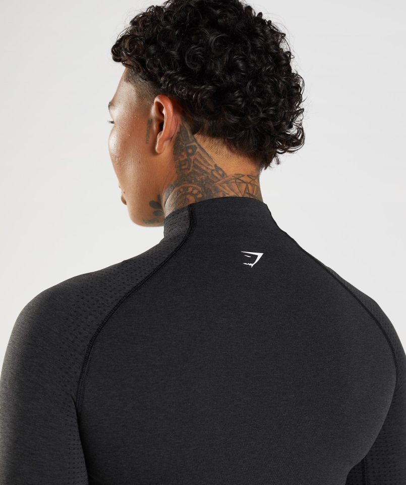 Gymshark Vital Bezszwowa Koszulka Midi 2.0 Z Wysokim Dekoltem Czarna Melanż