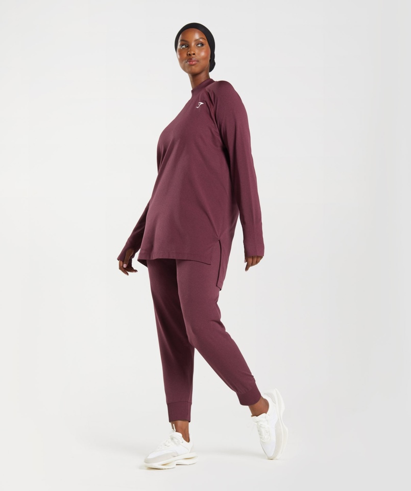 Gymshark Vital Bezszwowe Joggery 2.0 Pieczone Bordowe Marl