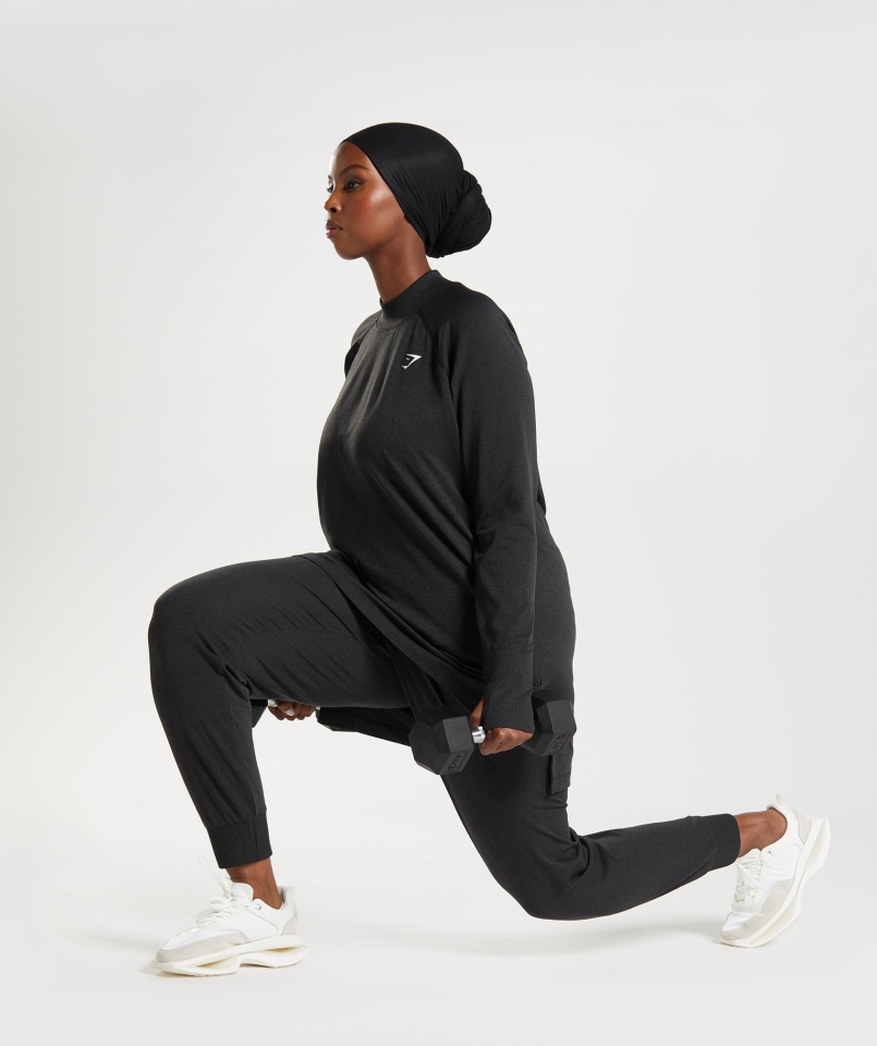 Gymshark Vital Bezszwowe Joggery 2.0 Czarne Marl