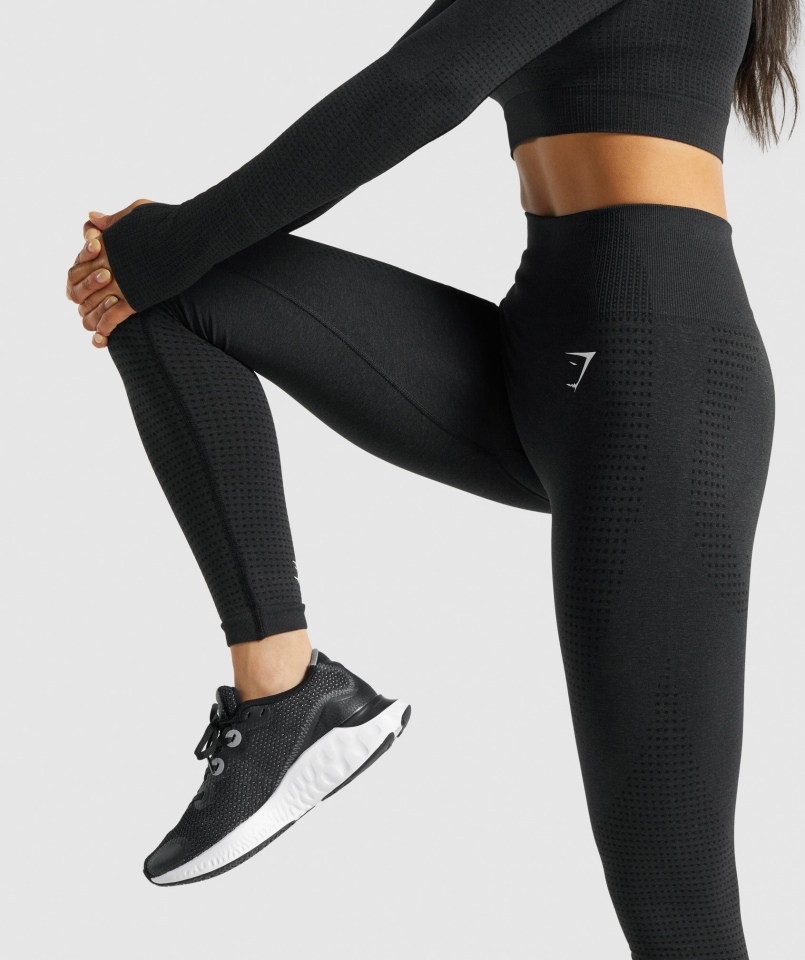 Gymshark Vital Bezszwowe Legginsy 2.0 Czarne Melanż