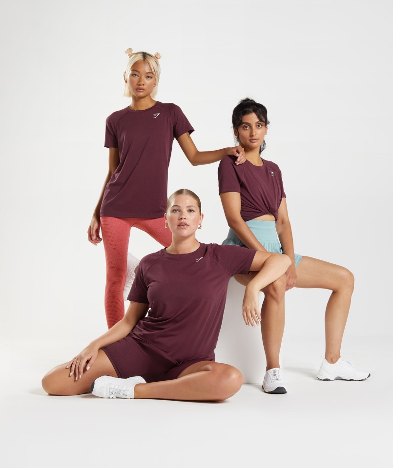 Gymshark Vital Bezszwowa Lekka Koszulka 2.0 Pieczona Bordowa Marl
