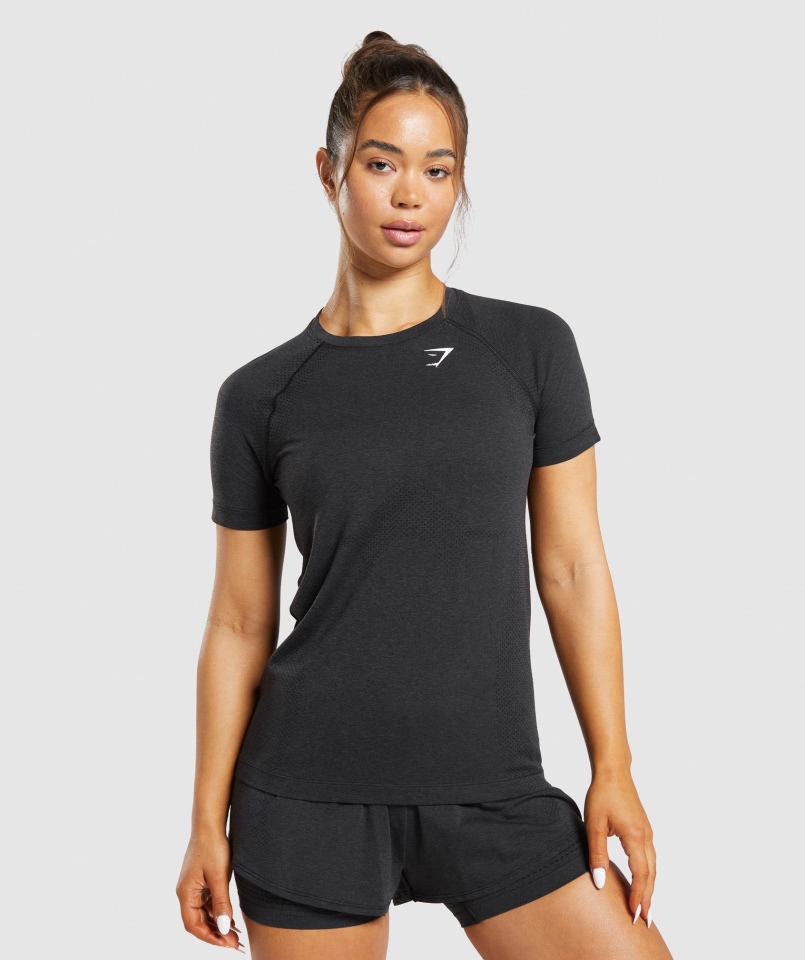 Gymshark Vital Bezszwowa Lekka Koszulka 2.0 Czarna Marl