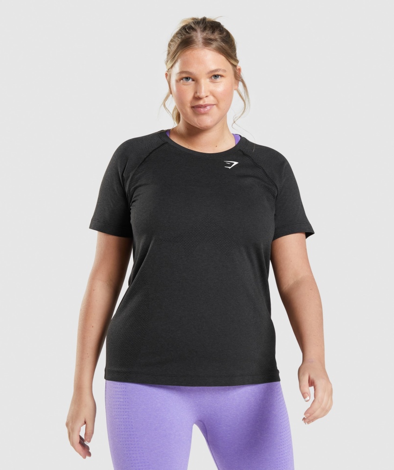 Gymshark Vital Bezszwowa Lekka Koszulka 2.0 Czarna Marl