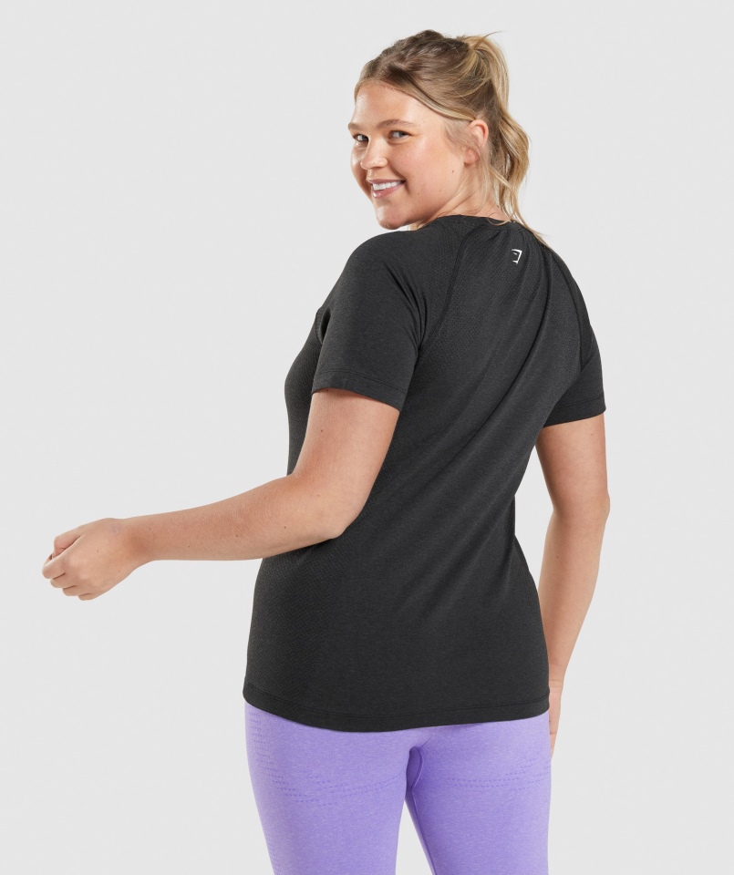Gymshark Vital Bezszwowa Lekka Koszulka 2.0 Czarna Marl