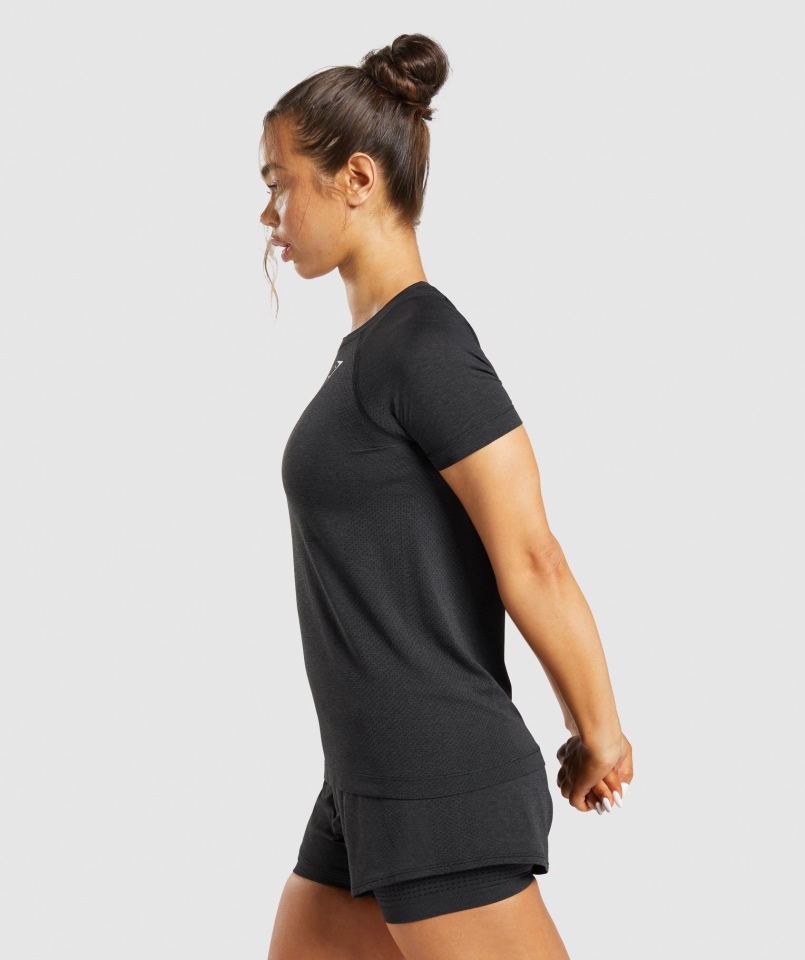 Gymshark Vital Bezszwowa Lekka Koszulka 2.0 Czarna Marl