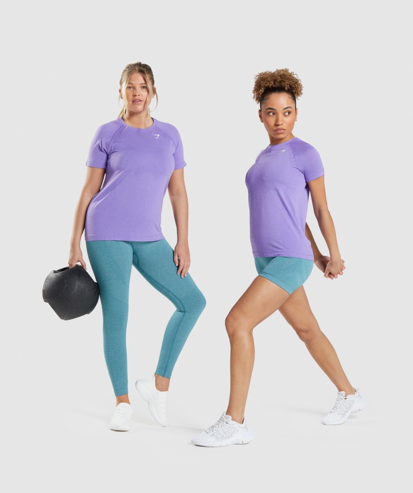 Gymshark Vital Bezszwowa Lekka Koszulka 2.0 Jasna Fioletowa Marl