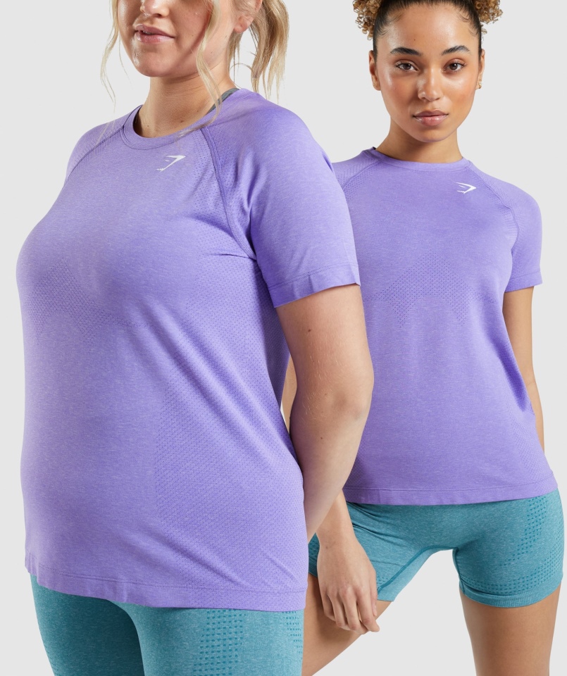 Gymshark Vital Bezszwowa Lekka Koszulka 2.0 Jasna Fioletowa Marl