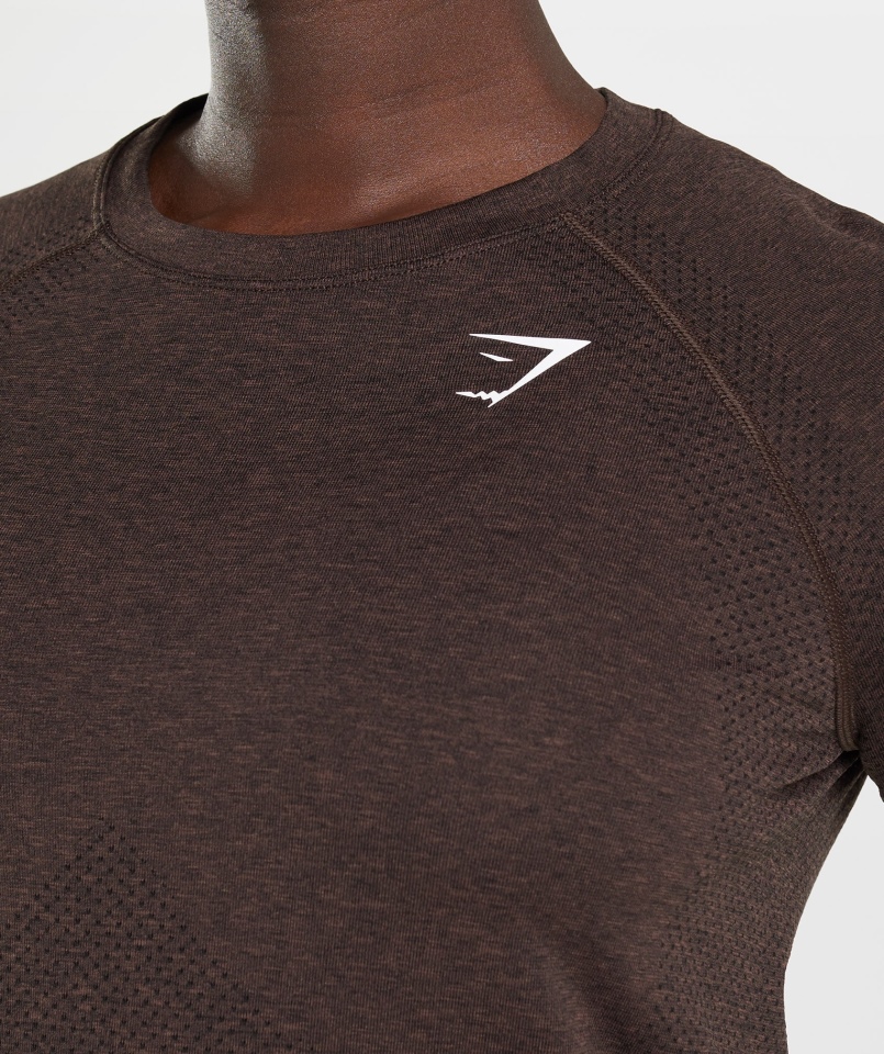 Gymshark Vital Bezszwowa Lekka Koszulka 2.0 Wiśniowo-brązowy Marl