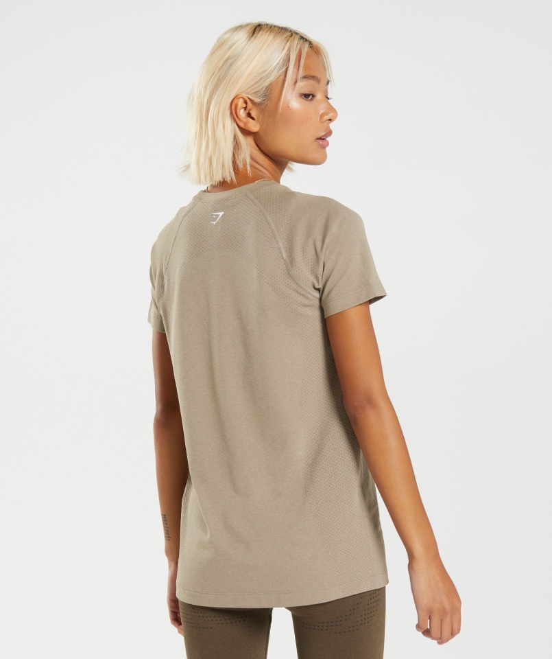 Gymshark Vital Seamless 2.0 Lekka Koszulka Waniliowo-brązowa Marl