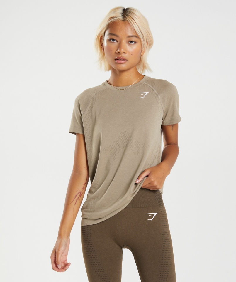 Gymshark Vital Seamless 2.0 Lekka Koszulka Waniliowo-brązowa Marl