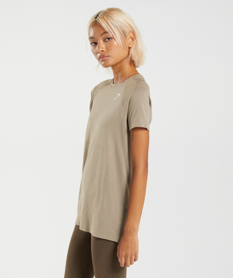 Gymshark Vital Seamless 2.0 Lekka Koszulka Waniliowo-brązowa Marl