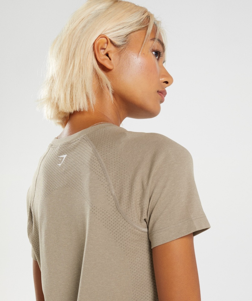 Gymshark Vital Seamless 2.0 Lekka Koszulka Waniliowo-brązowa Marl