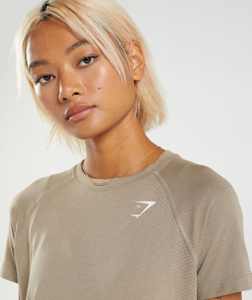 Gymshark Vital Seamless 2.0 Lekka Koszulka Waniliowo-brązowa Marl