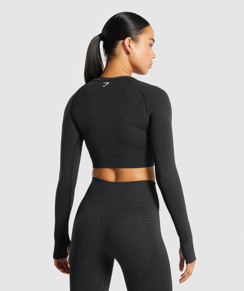 Gymshark Vital Bezszwowa Bluzka Z Długim Rękawem 2.0 Czarna Melanż