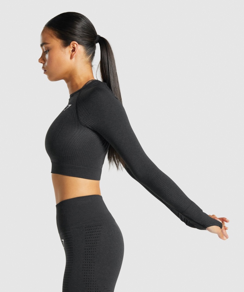 Gymshark Vital Bezszwowa Bluzka Z Długim Rękawem 2.0 Czarna Melanż