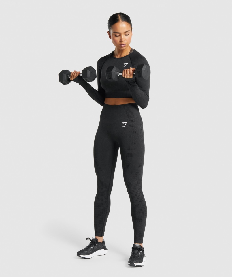 Gymshark Vital Bezszwowa Bluzka Z Długim Rękawem 2.0 Czarna Melanż