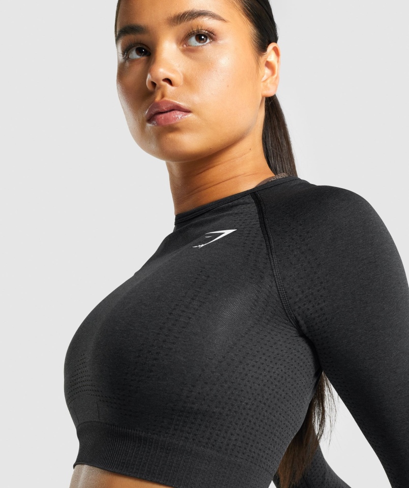 Gymshark Vital Bezszwowa Bluzka Z Długim Rękawem 2.0 Czarna Melanż
