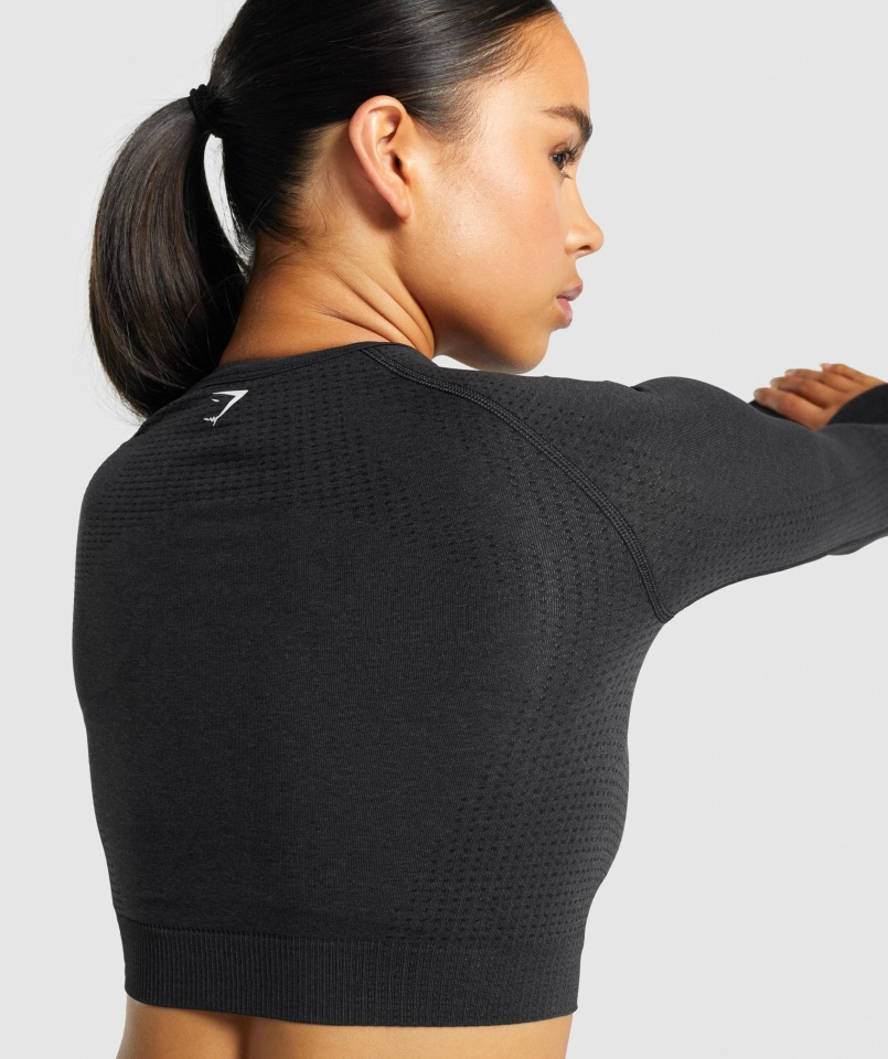 Gymshark Vital Bezszwowa Bluzka Z Długim Rękawem 2.0 Czarna Melanż