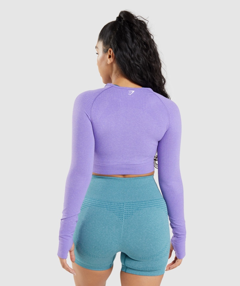 Gymshark Vital Bezszwowa Bluzka Z Długim Rękawem 2.0 Jasna Fioletowa Marl