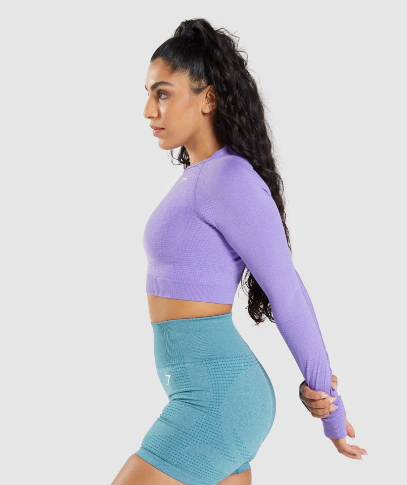 Gymshark Vital Bezszwowa Bluzka Z Długim Rękawem 2.0 Jasna Fioletowa Marl