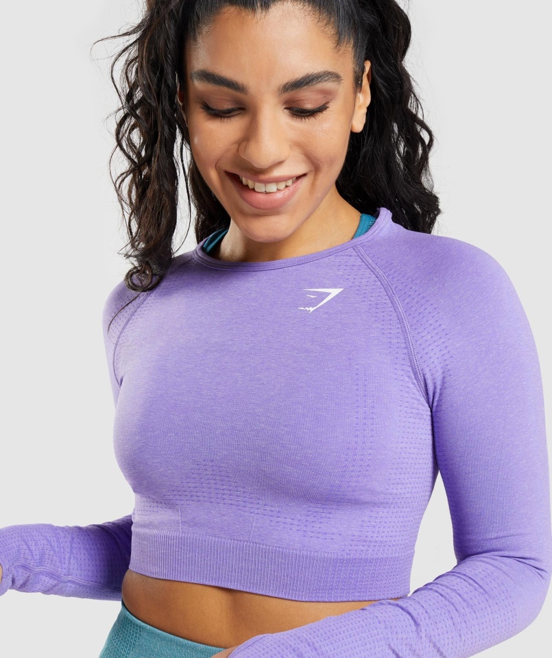 Gymshark Vital Bezszwowa Bluzka Z Długim Rękawem 2.0 Jasna Fioletowa Marl