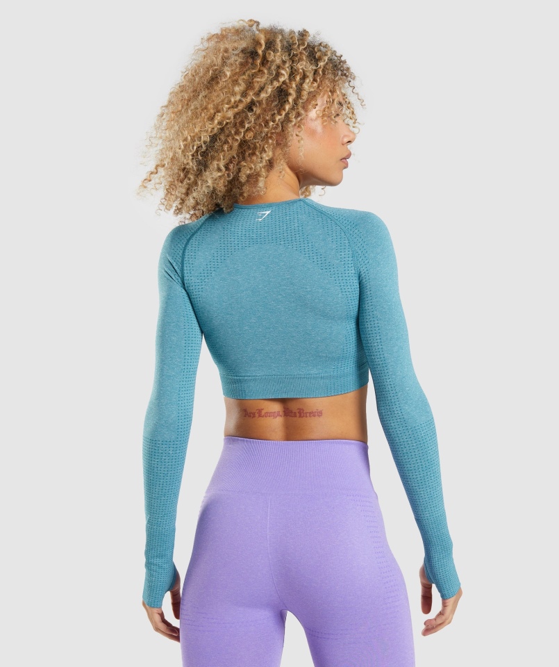 Gymshark Vital Bezszwowa Bluzka 2.0 Z Długim Rękawem Tahoe Turkusowy Marl