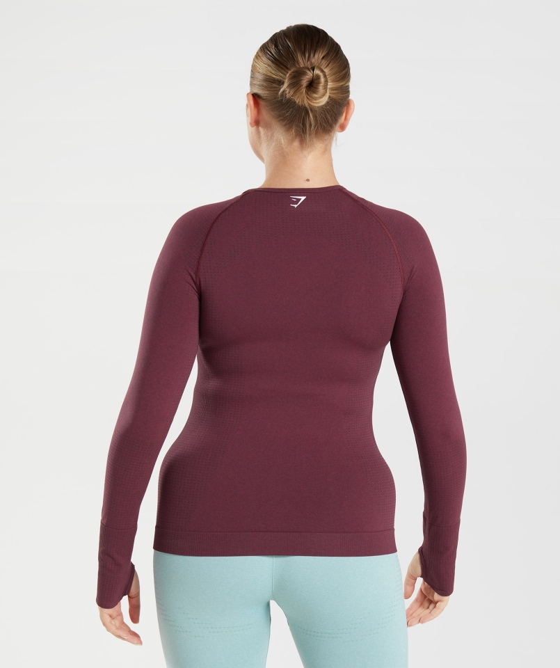 Gymshark Vital Bezszwowa Bluzka Z Długim Rękawem 2.0 Pieczona Bordowa Marl