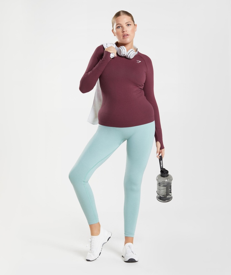 Gymshark Vital Bezszwowa Bluzka Z Długim Rękawem 2.0 Pieczona Bordowa Marl