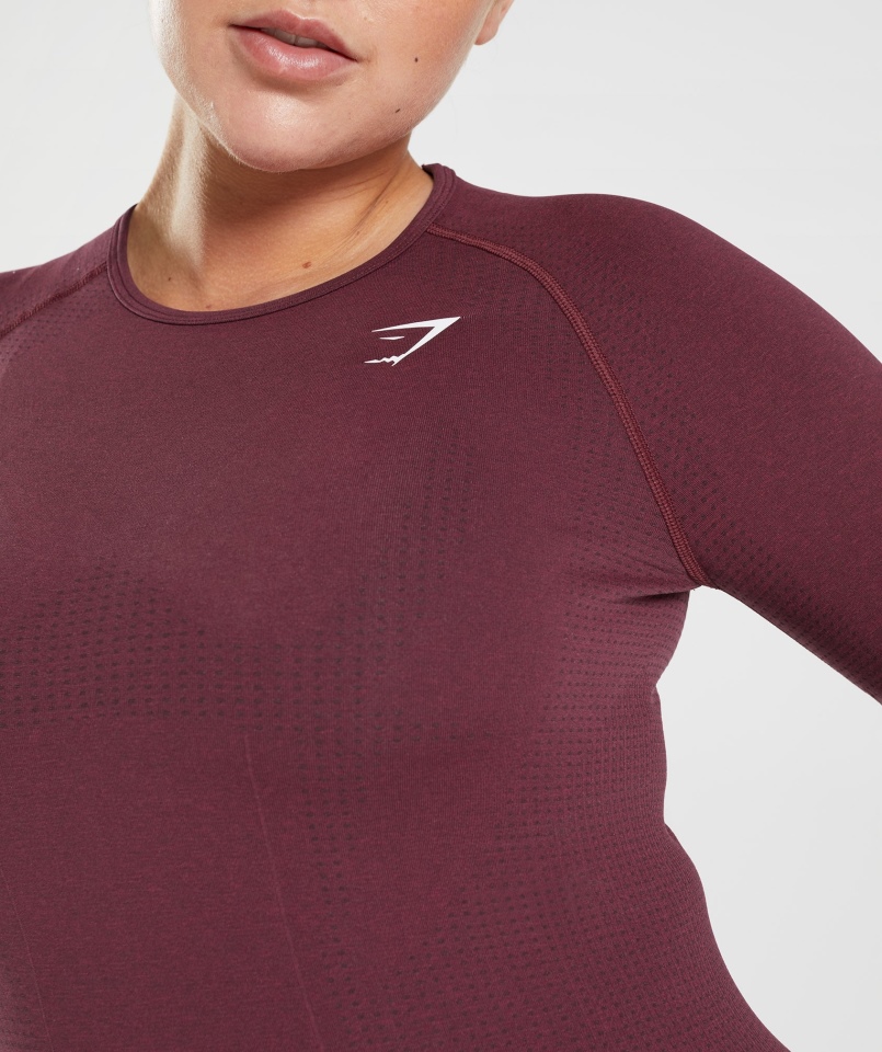 Gymshark Vital Bezszwowa Bluzka Z Długim Rękawem 2.0 Pieczona Bordowa Marl