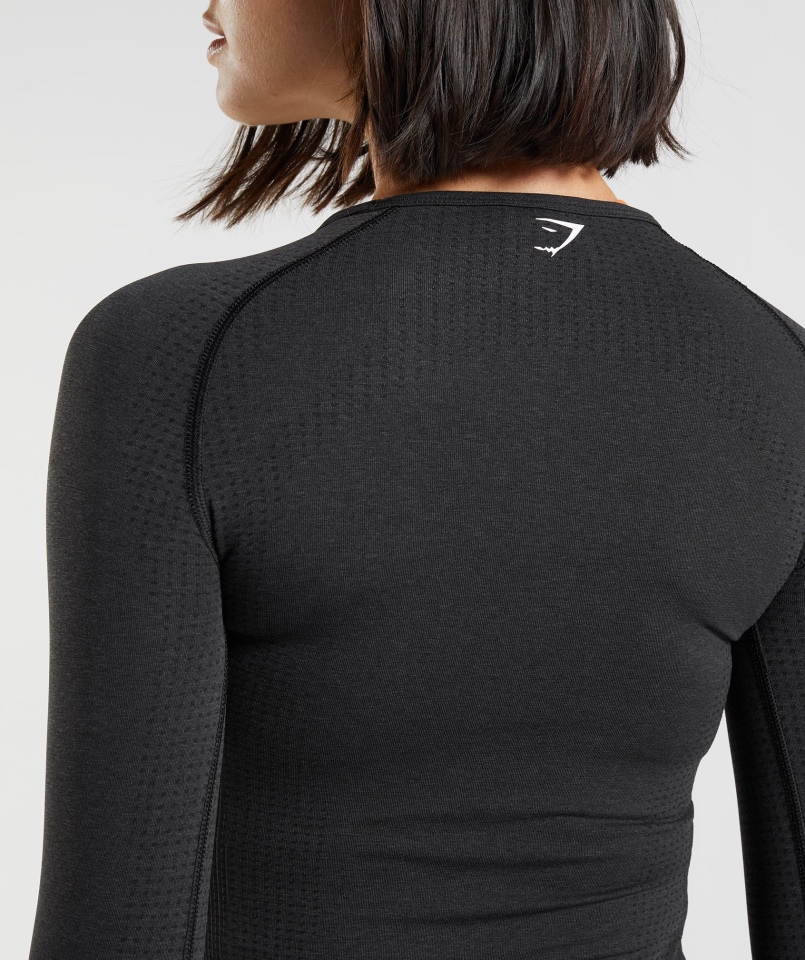 Gymshark Vital Bezszwowa Bluzka Z Długim Rękawem 2.0 Czarna Melanż